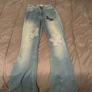 Hollister Blue Flare Jeans with Butterfly Accents